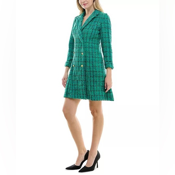 Maison Tara Double-Breasted Tweed Blazer Dress - Picture 2 of 7